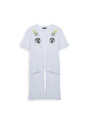 Weißes T-Shirt mit Knoten, Katzen und Sternen