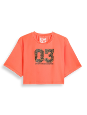 Verkürztes 03 T-Shirt mit Leopardenprint — Orange