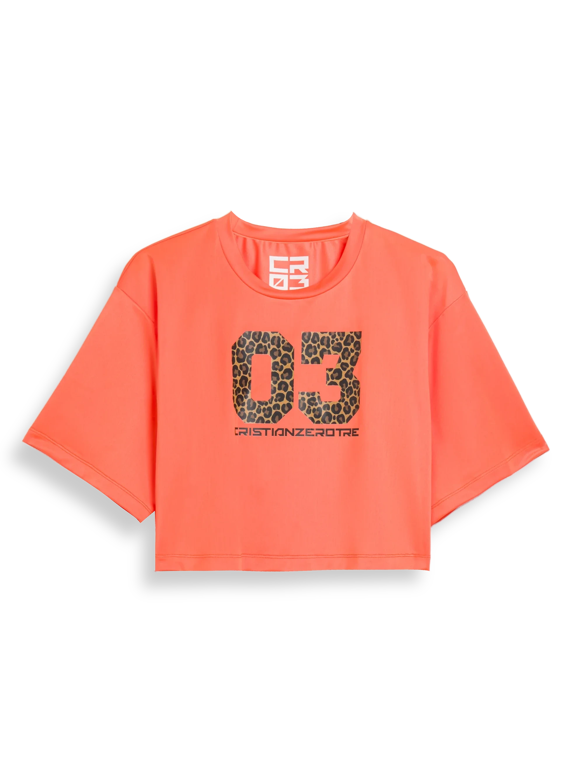 Verkürztes 03 T-Shirt mit Leopardenprint — Orange