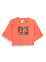 Verkürztes 03 T-Shirt mit Leopardenprint — Orange